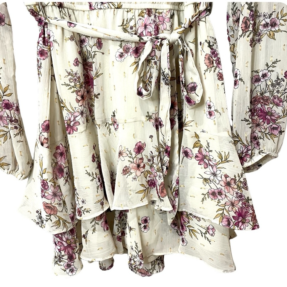 CITY STUDIOS Mini Dress Floral Long Shear Sleeves Tiered Skirt SZ XL NWOT - Picture 7 of 13